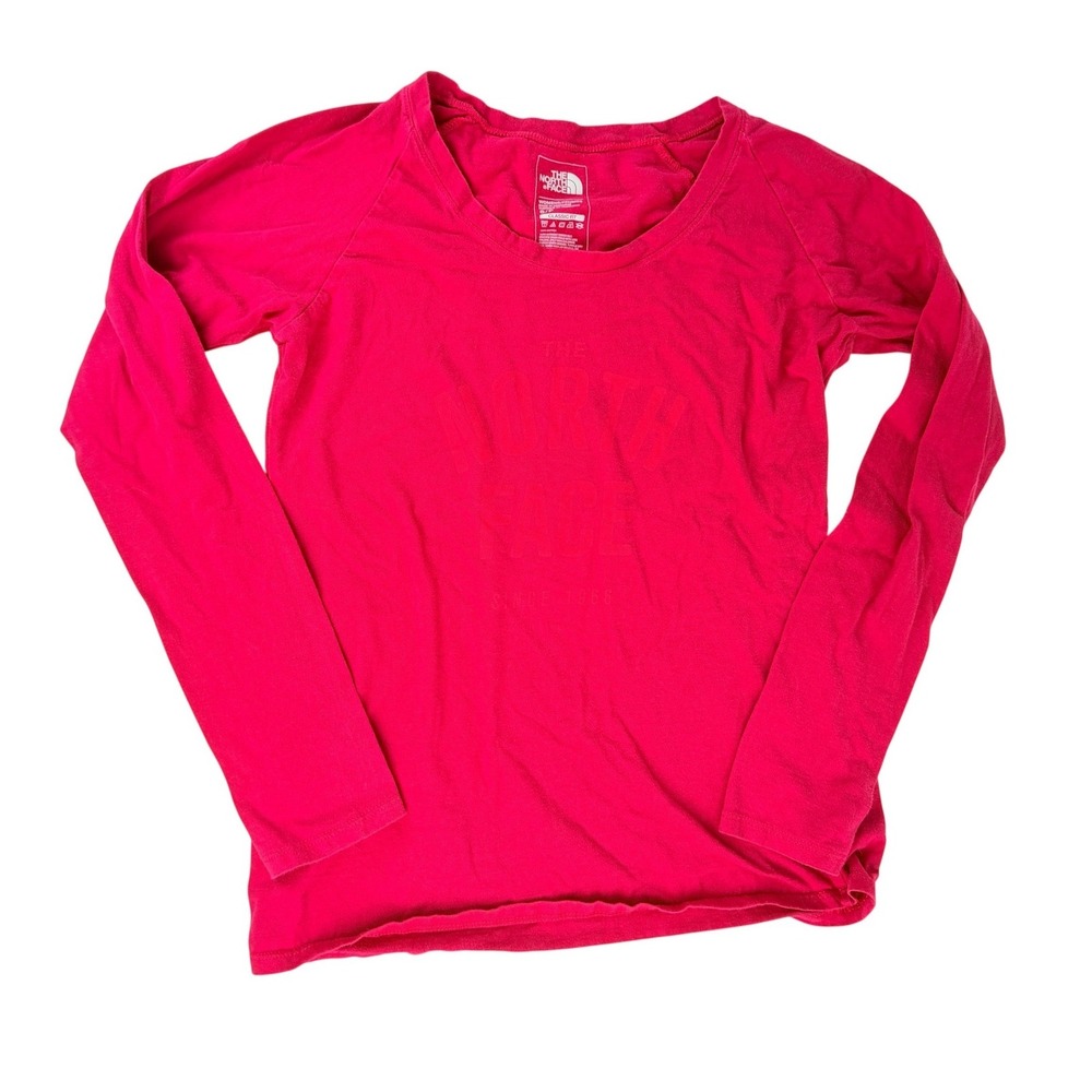 The North Face Womens Pink Long Sleeve Logo Graphic T-Shirt Classic Fit Small